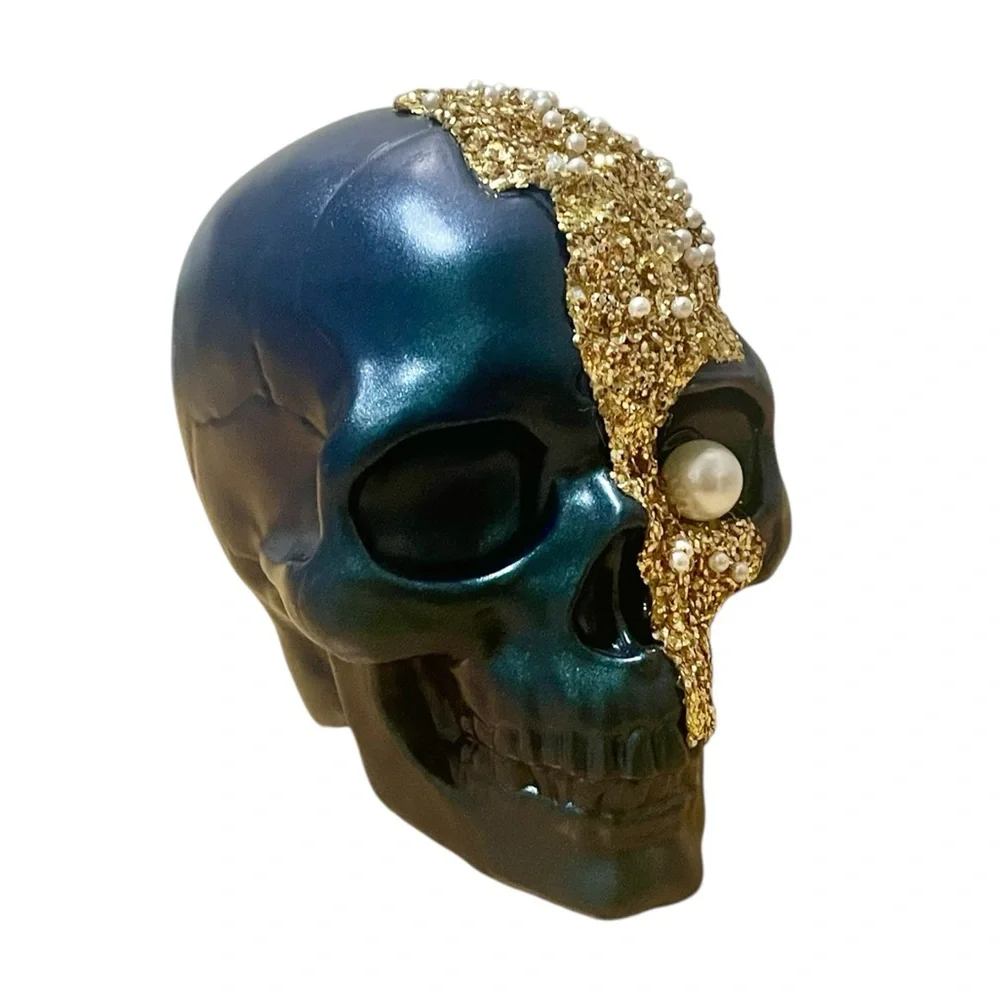 Target Metallic Teal with Gold Glitter Decorative Skull